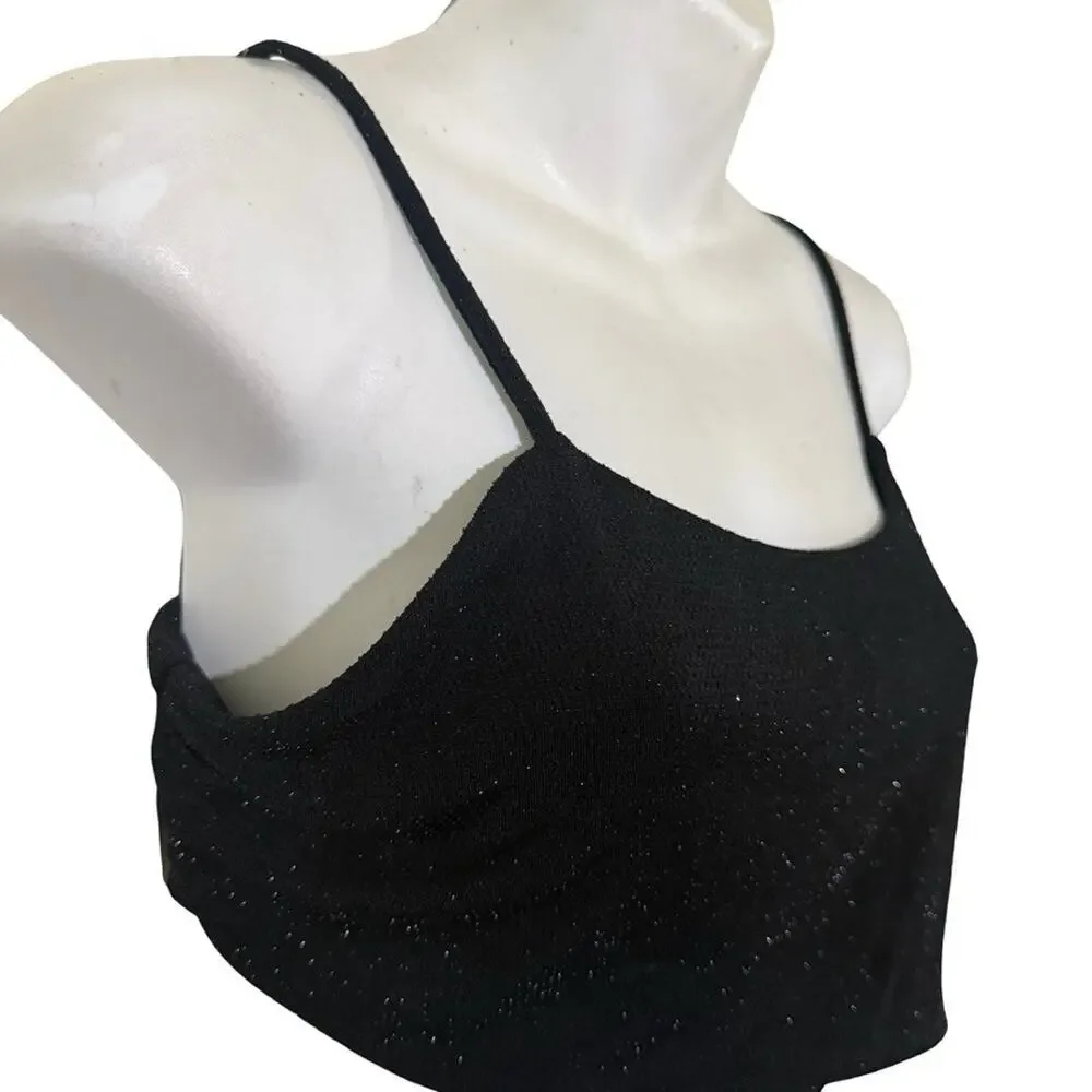 BP Little Black Dress Bodycon Mini Slip Dress Cut Out Waist Stretch Glitter sz L